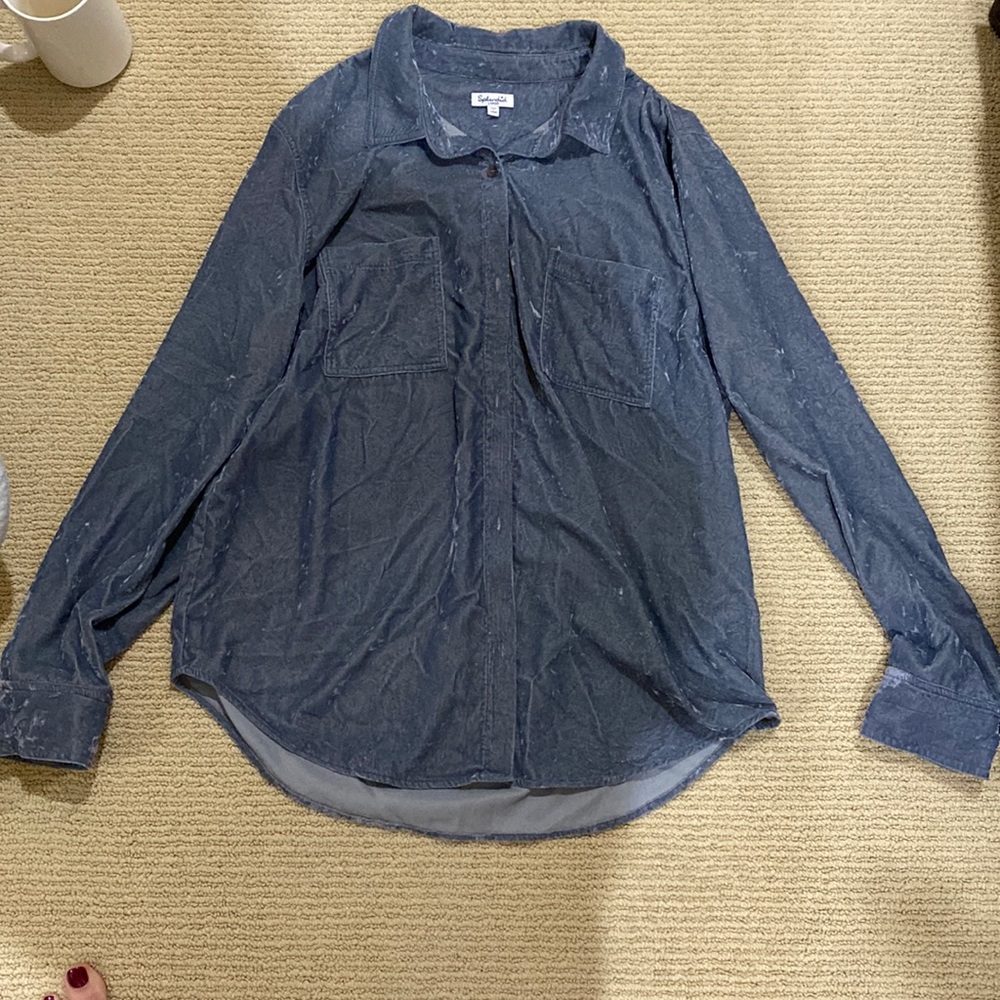 Splendid Velvet Button Up Long Sleeve Top Sz L